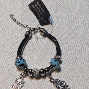 NEW CHUNS PANDORA LIKE BRACELET - HAMSA HAND & OWL - DOG PAW BEADS